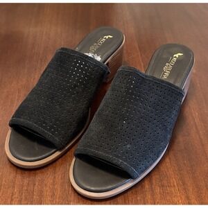 Koolaburra By UGG Slide Sandals Womens 9.5 Black Suede Perforated Low Heel Mule